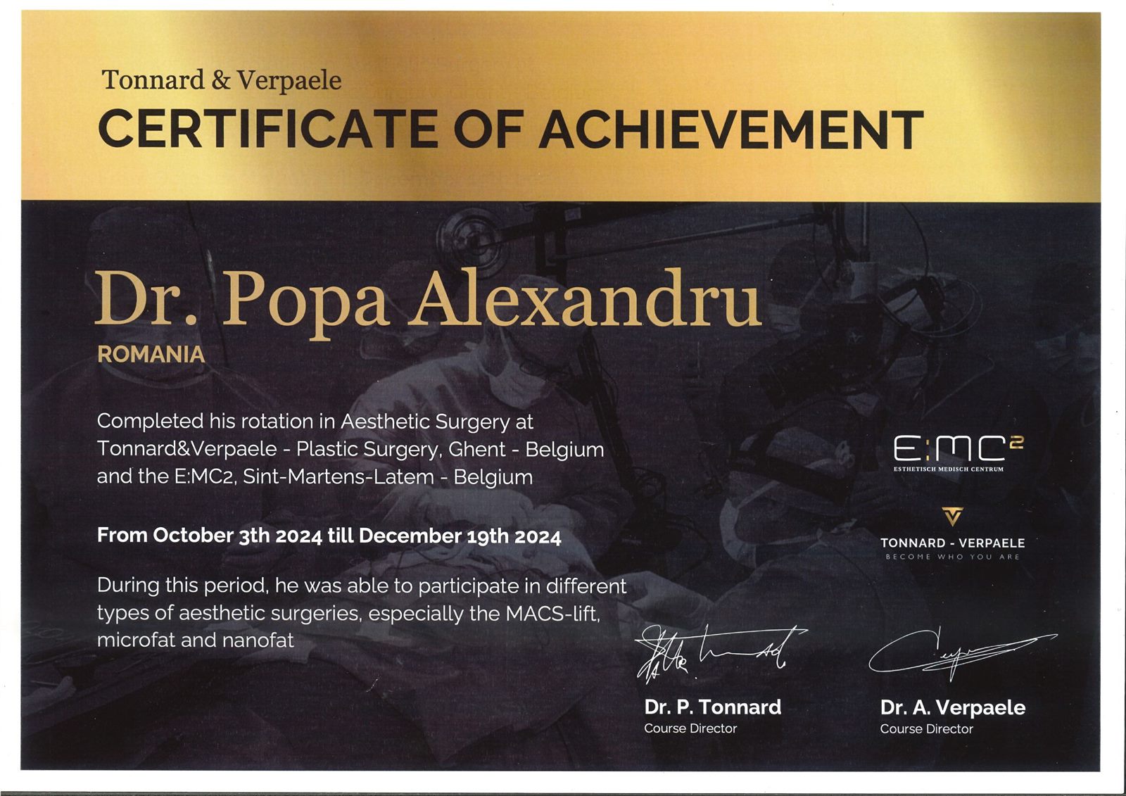Certificat Tonnard & Verpaele — Belgia