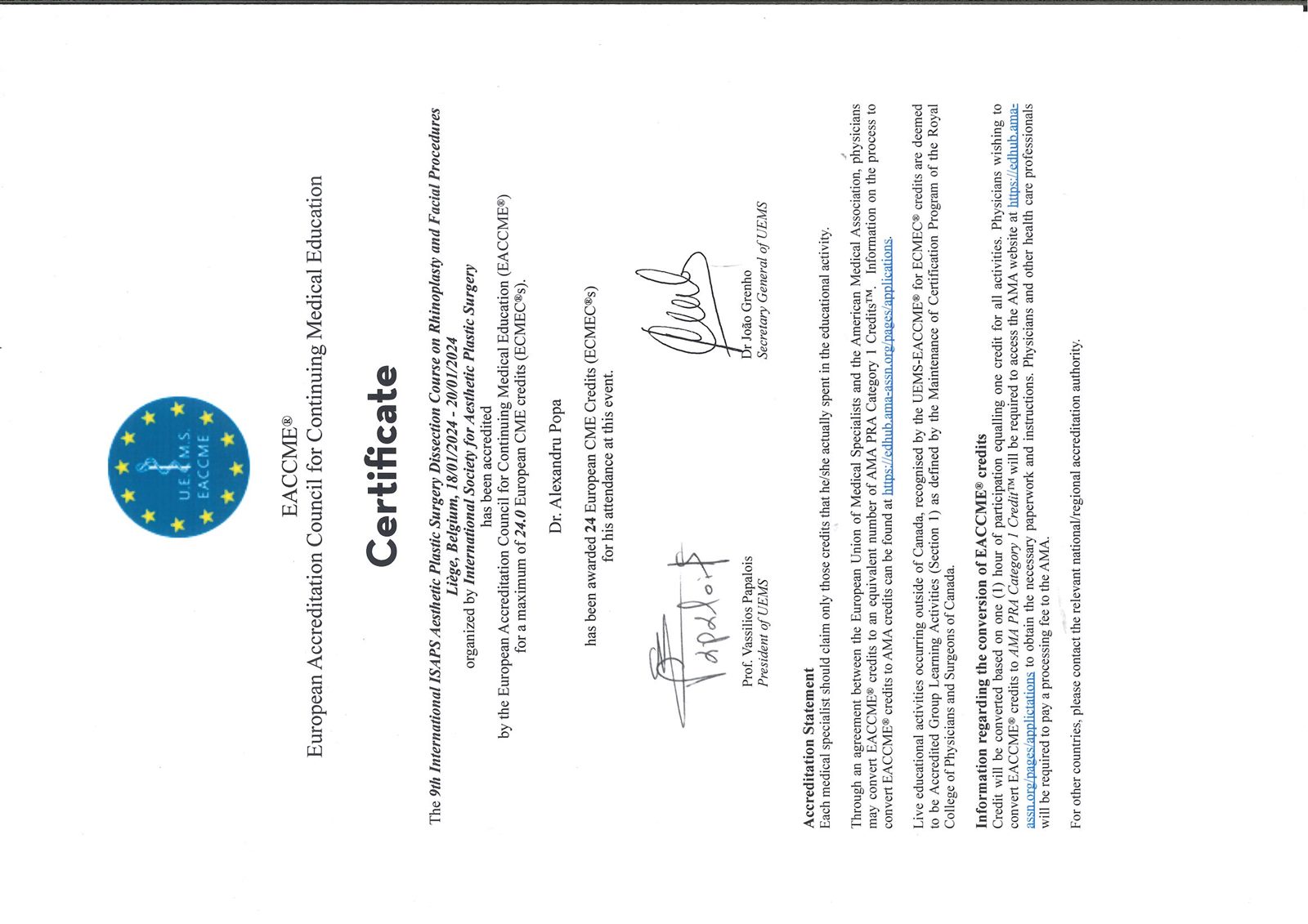 Curs ISAPS — Rinoplastie & facial, Liège