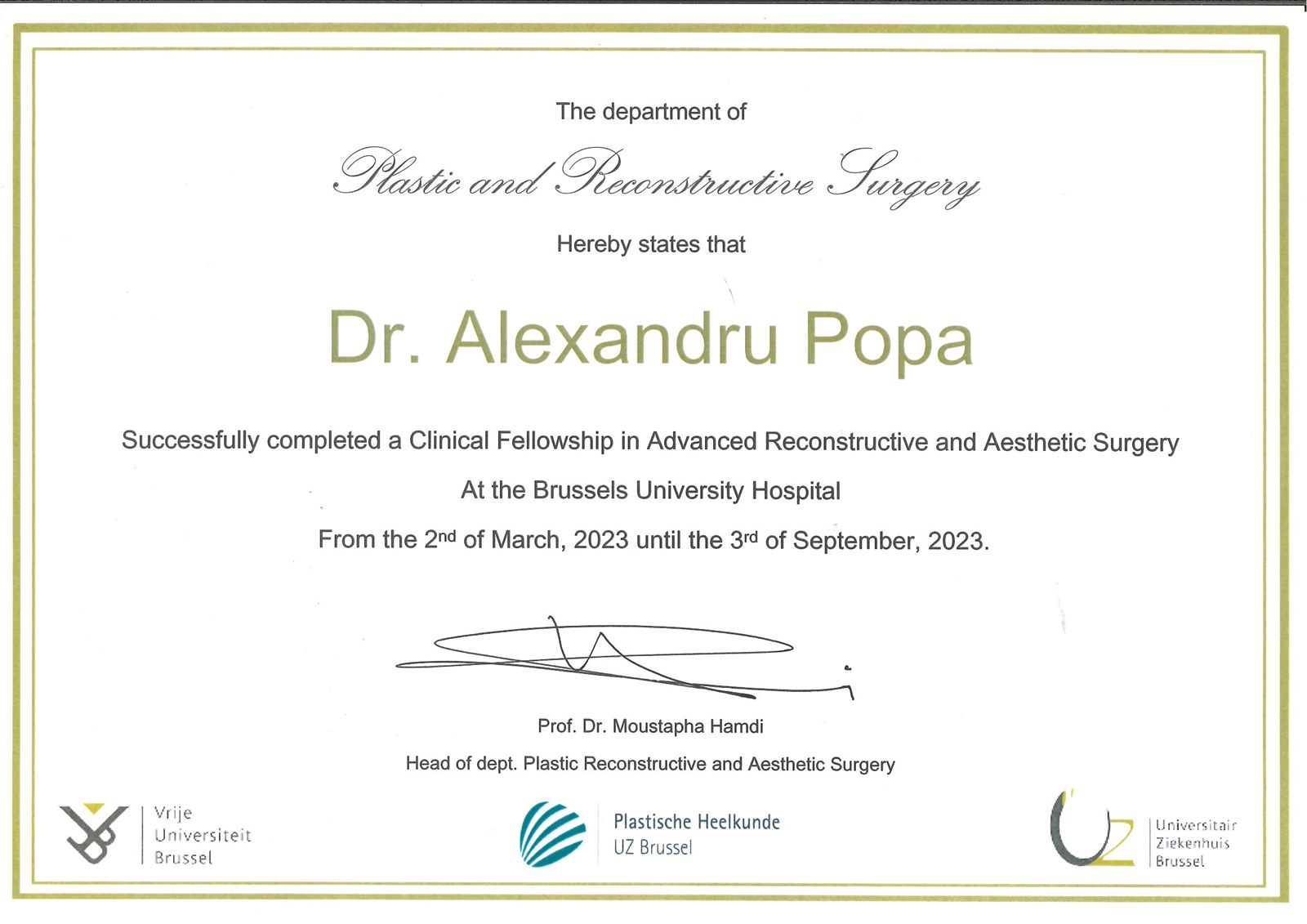 Fellowship UZ Brussel — Prof. Hamdi